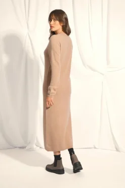 LINA robe col rond camel chiné