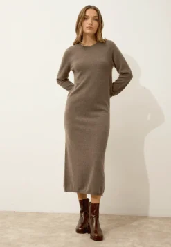 LINA robe col rond taupe chiné