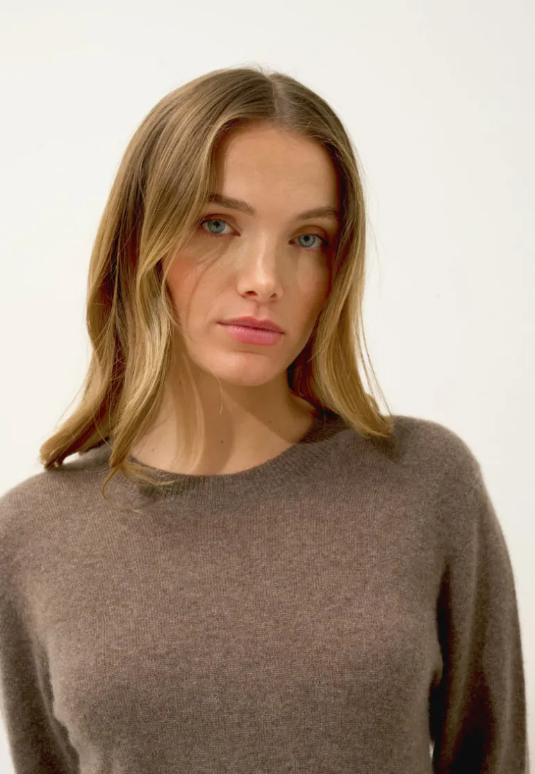 LINA robe col rond taupe chiné