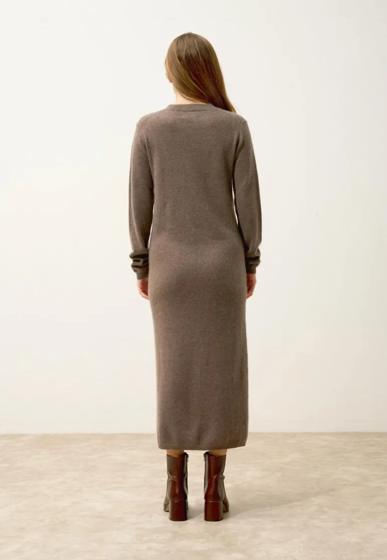 LINA robe col rond taupe chiné
