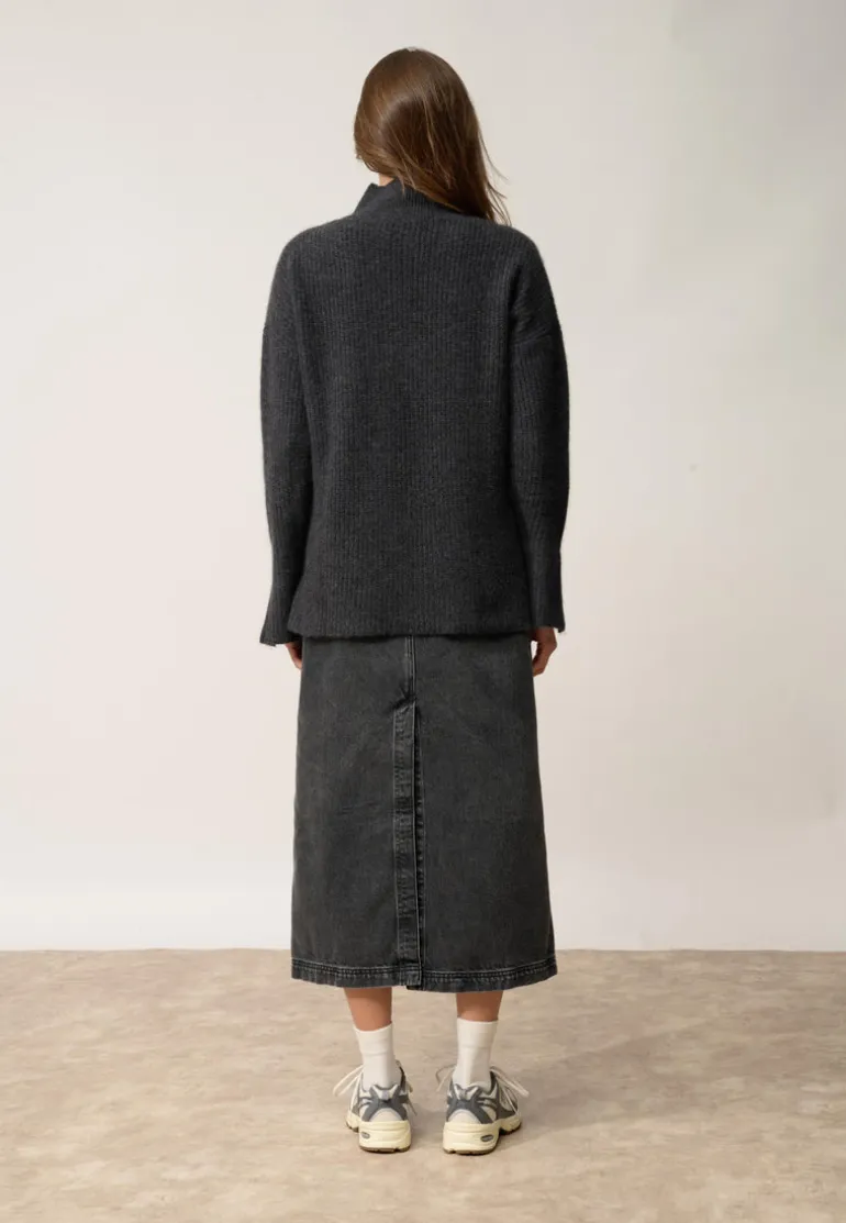 LOUISE pull col roulé noir chiné