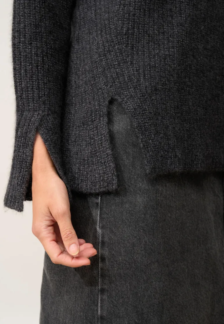 LOUISE pull col roulé noir chiné