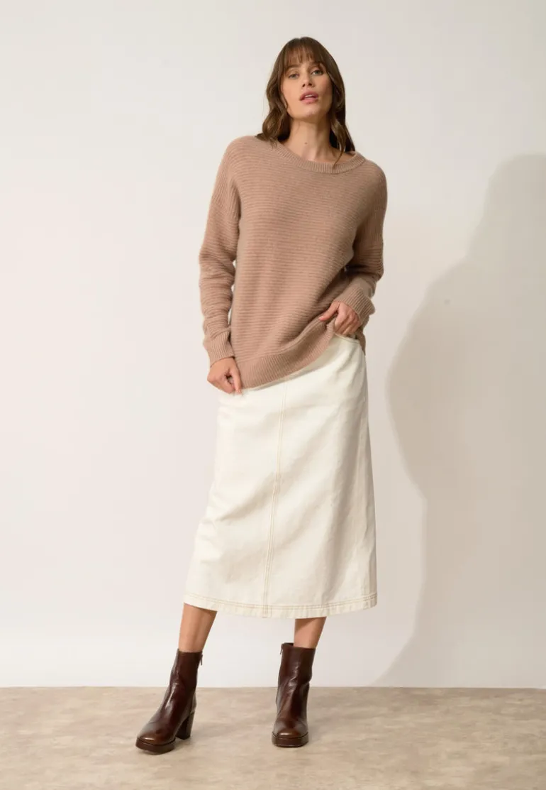 LOUNA pull col rond camel chiné