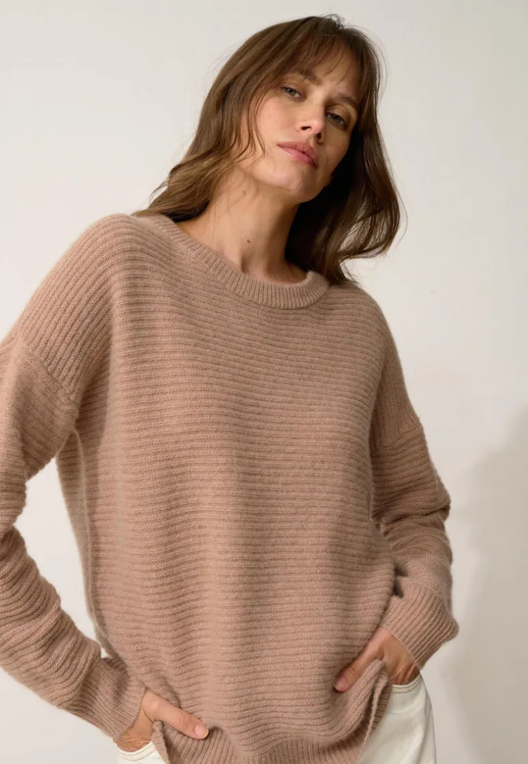LOUNA pull col rond camel chiné