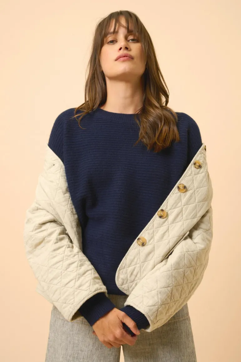 LOUNA pull col rond navy
