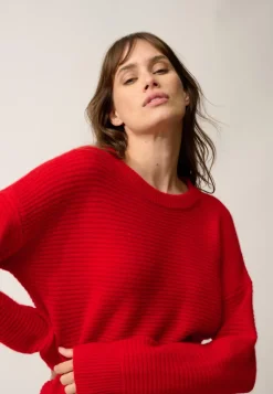 LOUNA pull col rond rouge
