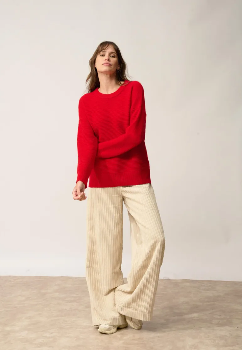 LOUNA pull col rond rouge