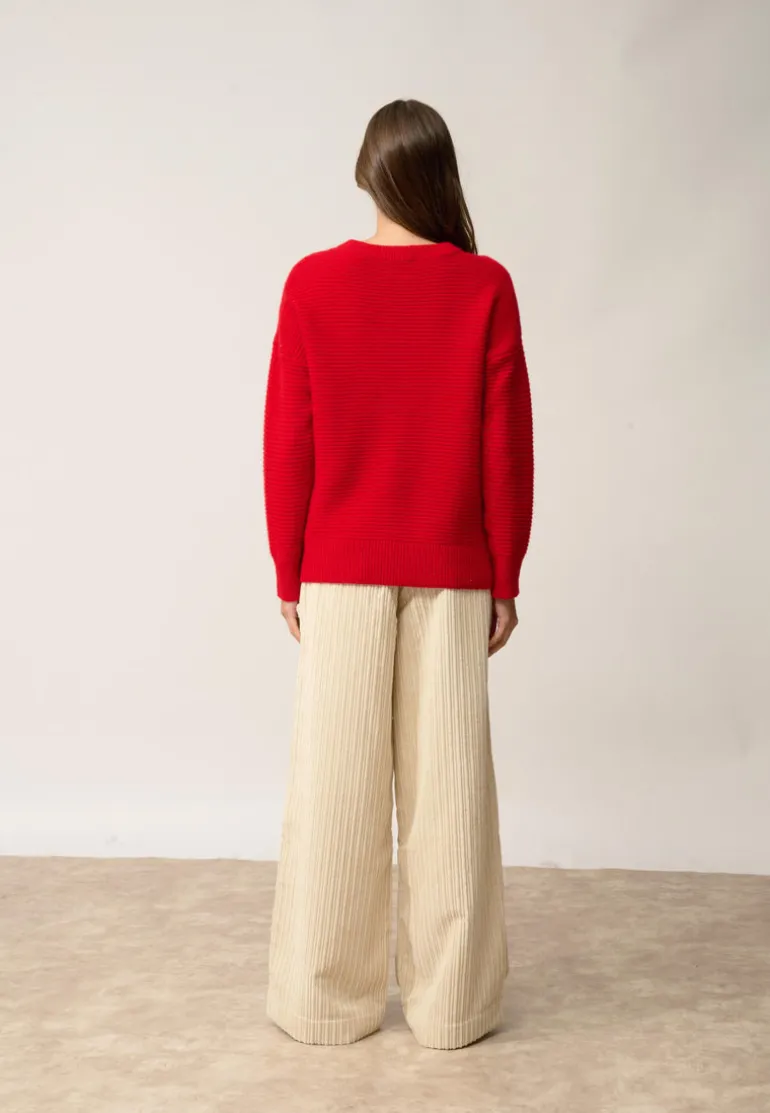 LOUNA pull col rond rouge