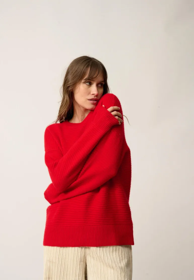 LOUNA pull col rond rouge