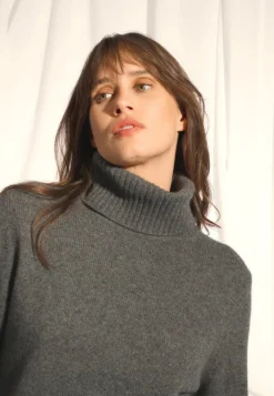 LUCIE pull col roulé anthracite chiné