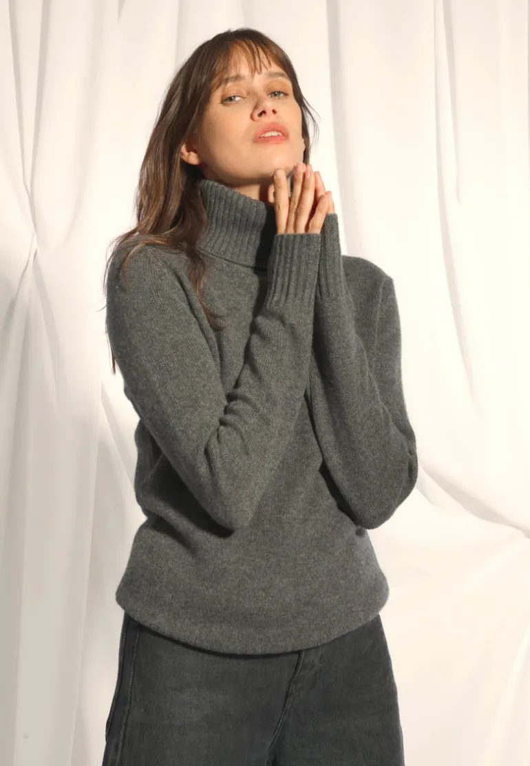 LUCIE pull col roulé anthracite chiné