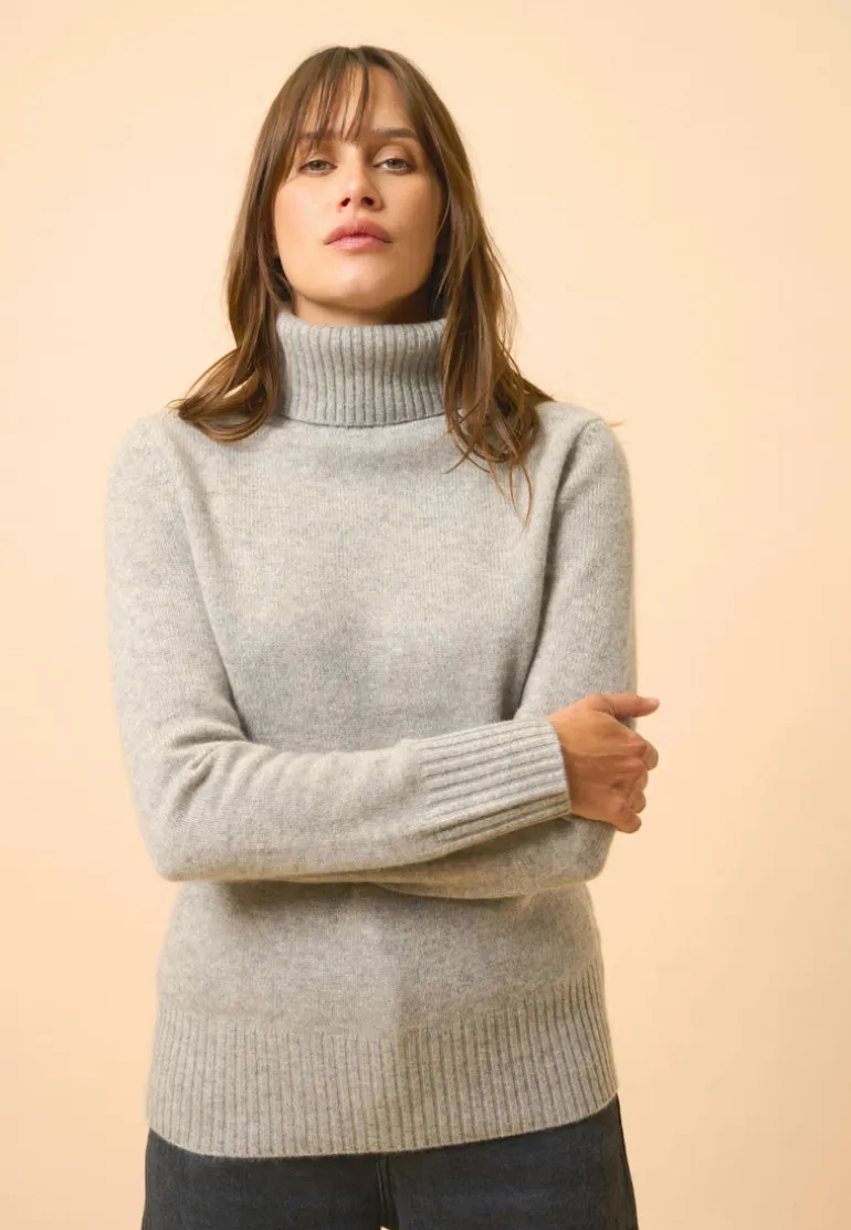 LUCIE pull col roulé nuage chiné
