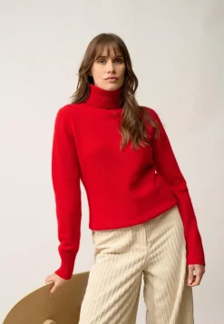 LUCIE pull col roulé rouge
