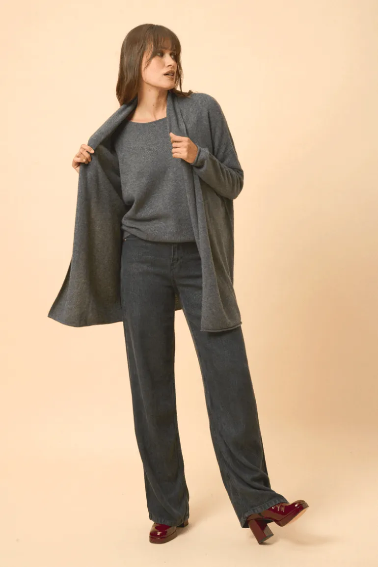 MADDIE gilet col châle anthracite chiné