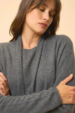 MADDIE gilet col châle anthracite chiné