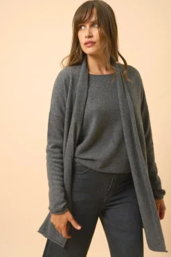 MADDIE gilet col châle anthracite chiné