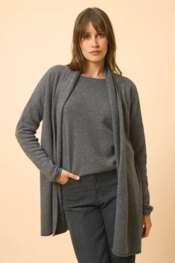 MADDIE gilet col châle anthracite chiné