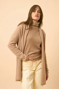 MADDIE gilet col châle camel chiné
