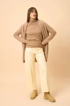 MADDIE gilet col châle camel chiné
