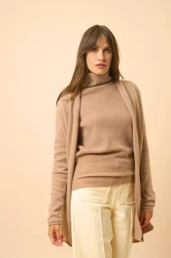 MADDIE gilet col châle camel chiné