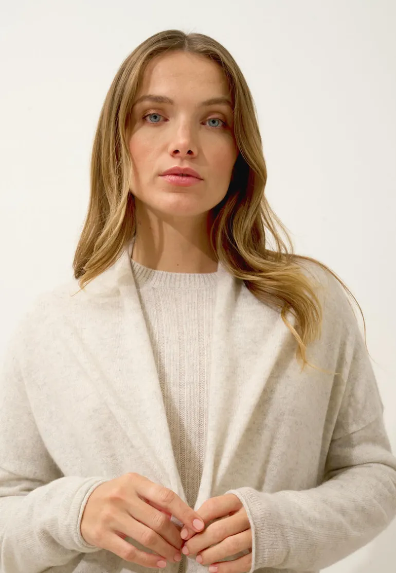 MADDIE gilet col châle gris perle chiné