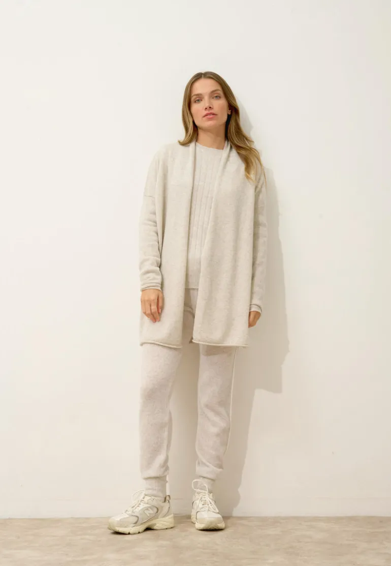 MADDIE gilet col châle gris perle chiné