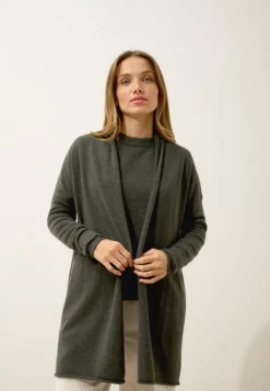 MADDIE gilet col châle kaki chiné