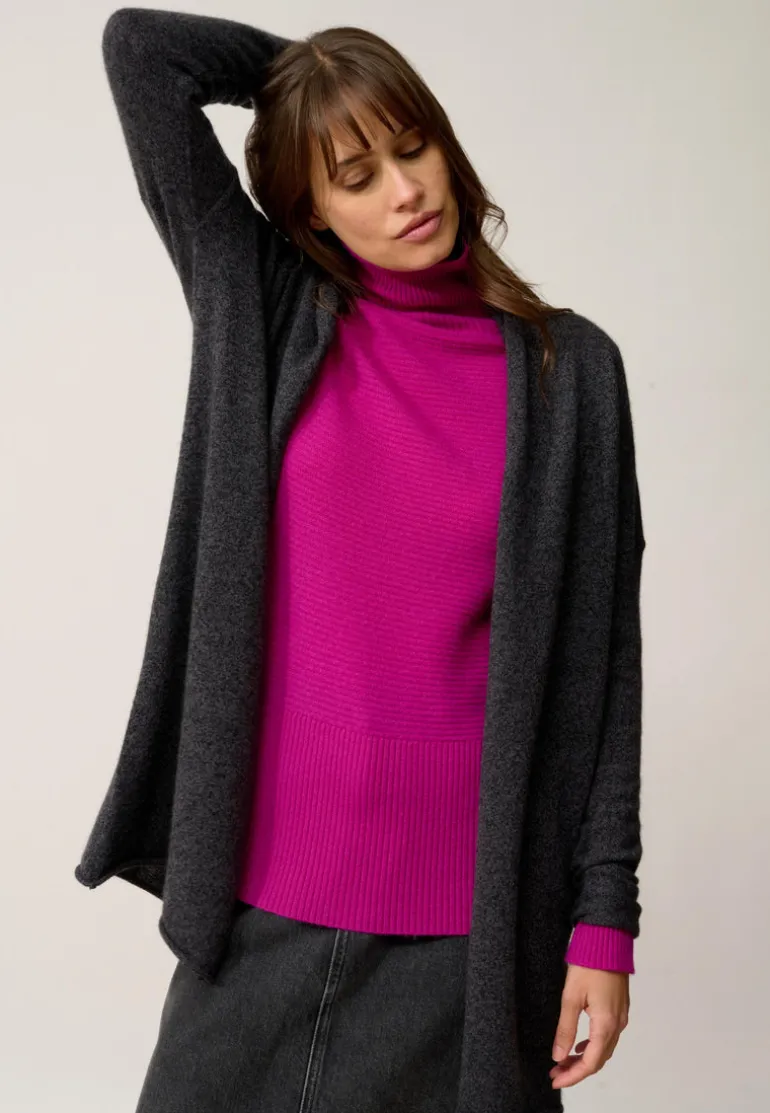 MADDIE gilet col châle noir chiné