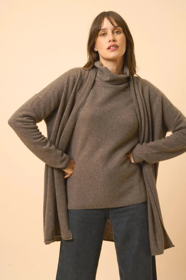 MADDIE gilet col châle taupe chiné