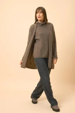 MADDIE gilet col châle taupe chiné