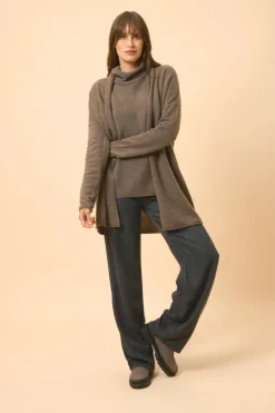 MADDIE gilet col châle taupe chiné