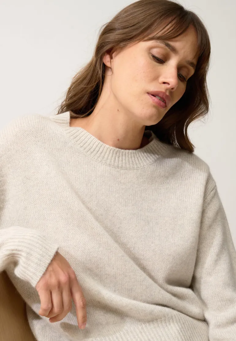 MARGAUX pull col rond gris perle chiné