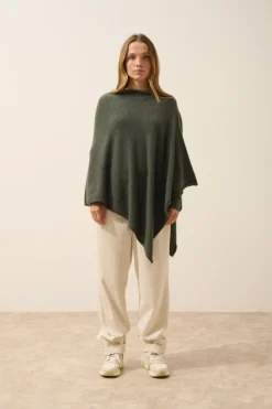 MEREDITH poncho col bateau kaki chiné