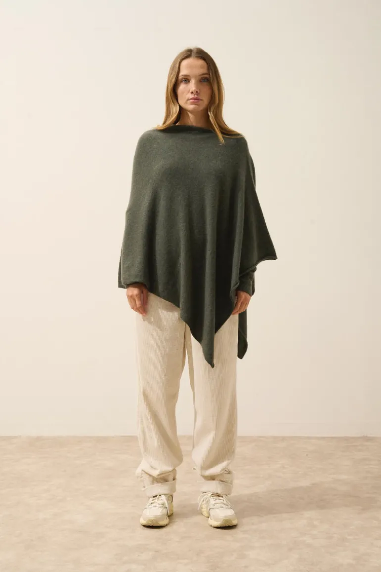 MEREDITH poncho col bateau kaki chiné