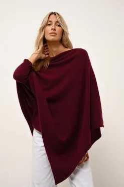 MEREDITH poncho col bateau bordeaux
