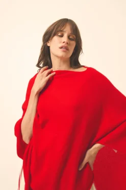 MEREDITH poncho col bateau rouge