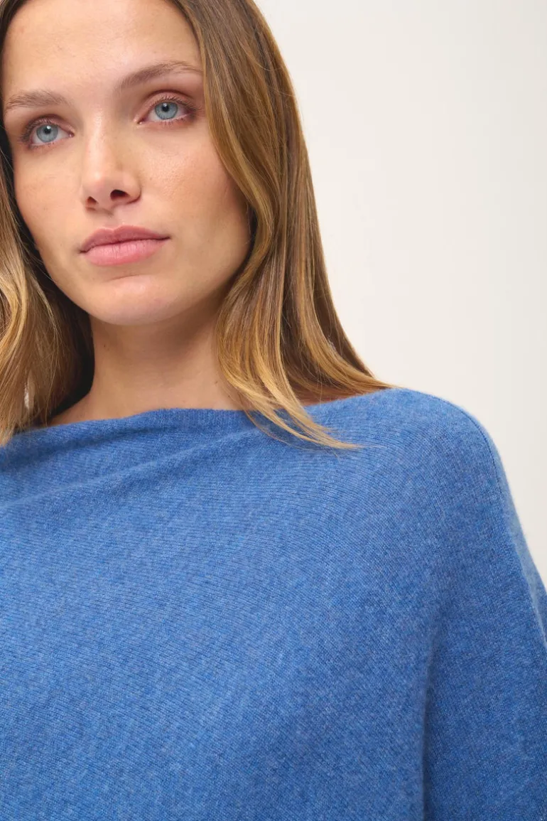 MEREDITH poncho col bateau bleu denim