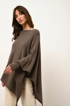 MEREDITH poncho col bateau taupe chiné