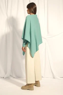 MEREDITH poncho col bateau vert chiné