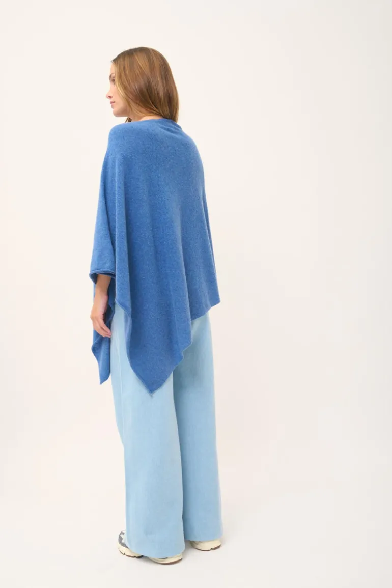 MEREDITH poncho col bateau bleu denim