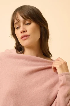 MEREDITH poncho col bateau bois de rose