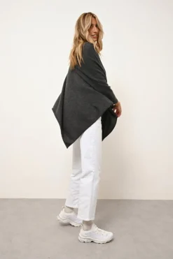 MEREDITH poncho col bateau anthracite chiné