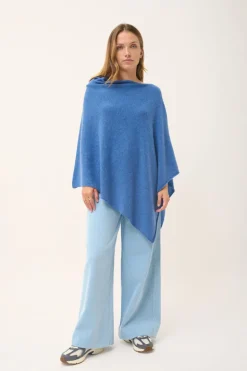 MEREDITH poncho col bateau bleu denim