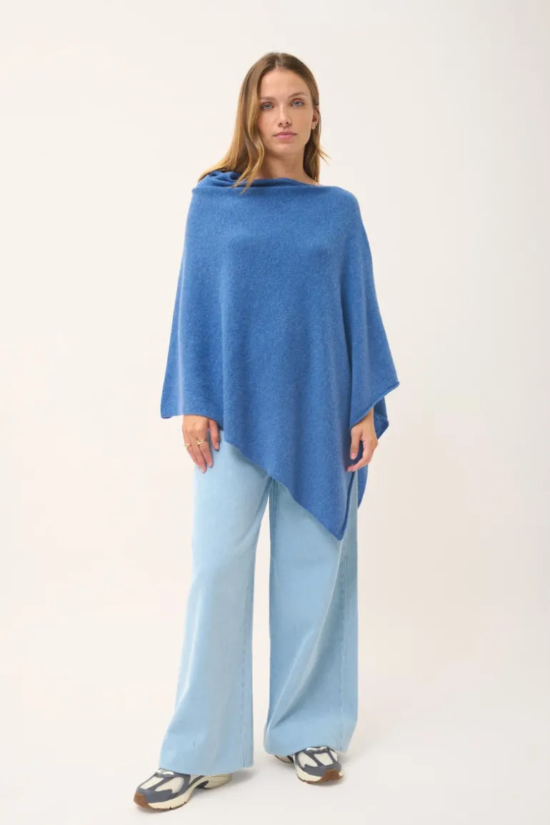 MEREDITH poncho col bateau bleu denim