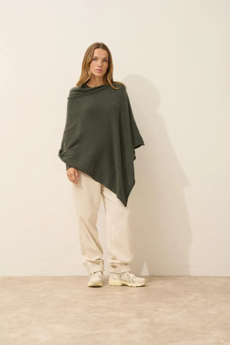 MEREDITH poncho col bateau kaki chiné