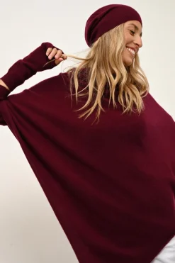 MEREDITH poncho col bateau bordeaux