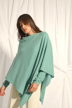 MEREDITH poncho col bateau vert chiné