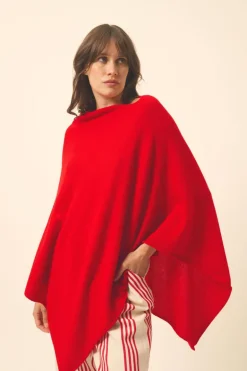 MEREDITH poncho col bateau rouge