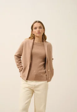 MILA veste col châle camel chiné