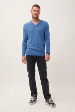 NATHAN pull col v bleu denim